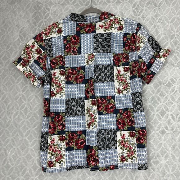 Vtg Patchwork Camp Shirt Women 18/20W Floral Button Up Cottagecore Granny Preppy - Picture 8 of 9
